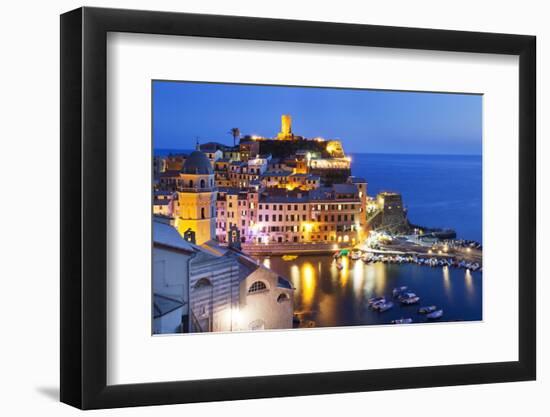 Vernazza at Dusk, Cinque Terre, UNESCO World Heritage Site, Liguria, Italy, Mediterranean, Europe-Mark Sunderland-Framed Photographic Print