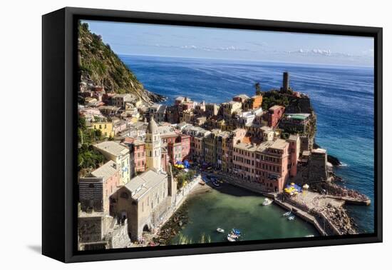 Vernazza Harbor from Above, Cinque Terre, Italy-George Oze-Framed Stretched Canvas