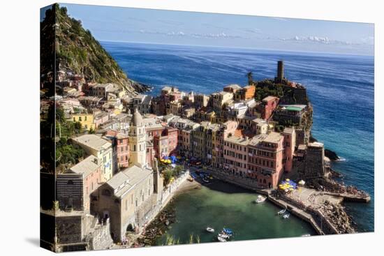 Vernazza Harbor from Above, Cinque Terre, Italy-George Oze-Stretched Canvas