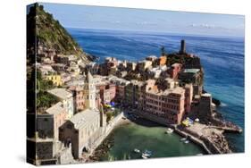 Vernazza Harbor from Above, Cinque Terre, Italy-George Oze-Stretched Canvas
