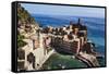 Vernazza Harbor from Above, Cinque Terre, Italy-George Oze-Framed Stretched Canvas