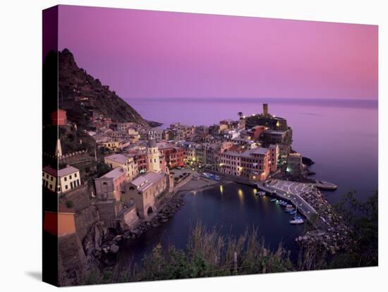 Vernazza Harbour at Dusk, Vernazza, Cinque Terre, UNESCO World Heritage Site, Liguria, Italy-Patrick Dieudonne-Stretched Canvas