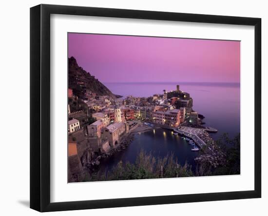 Vernazza Harbour at Dusk, Vernazza, Cinque Terre, UNESCO World Heritage Site, Liguria, Italy-Patrick Dieudonne-Framed Photographic Print