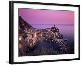 Vernazza Harbour at Dusk, Vernazza, Cinque Terre, UNESCO World Heritage Site, Liguria, Italy-Patrick Dieudonne-Framed Photographic Print