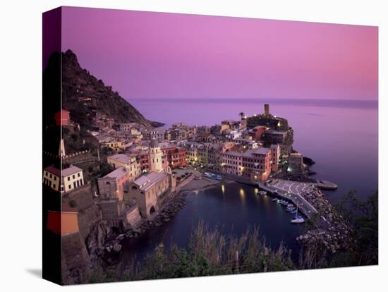 Vernazza Harbour at Dusk, Vernazza, Cinque Terre, UNESCO World Heritage Site, Liguria, Italy-Patrick Dieudonne-Stretched Canvas