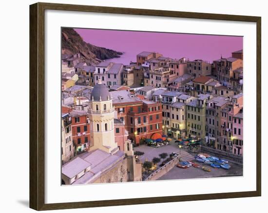 Vernazza Village and Harbour at Dusk, Cinque Terre, Unesco World Heritage Site, Liguria, Italy-Patrick Dieudonne-Framed Photographic Print