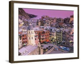 Vernazza Village and Harbour at Dusk, Cinque Terre, Unesco World Heritage Site, Liguria, Italy-Patrick Dieudonne-Framed Photographic Print