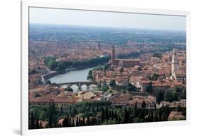 Verona, Italy, with Adige River. 20th c. Veneto, Italy.-null-Framed Art Print