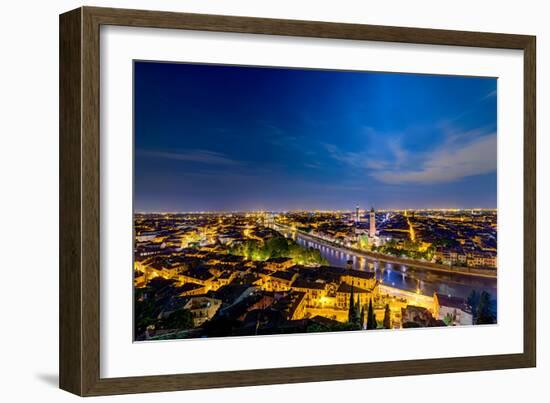 Verona Panoramic View at Dusk-Carlo Amodeo-Framed Photographic Print