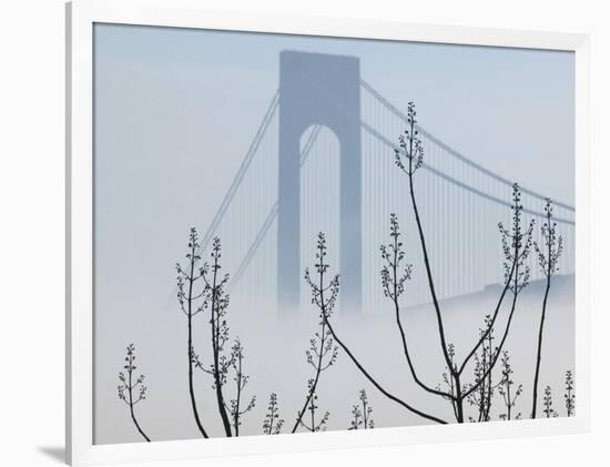 Verrazano-Narrows Bridge in Morning Fog, Staten Island, New York, USA-Walter Bibikow-Framed Photographic Print