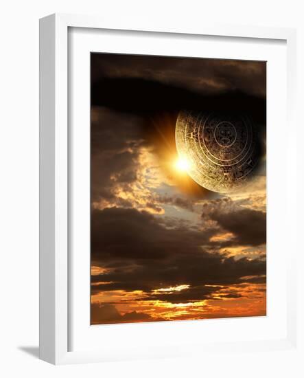 Vertical Background With Maya Calendar And Sunset-frenta-Framed Art Print