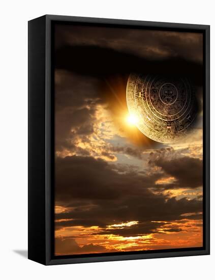 Vertical Background With Maya Calendar And Sunset-frenta-Framed Stretched Canvas