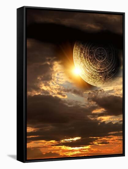 Vertical Background With Maya Calendar And Sunset-frenta-Framed Stretched Canvas