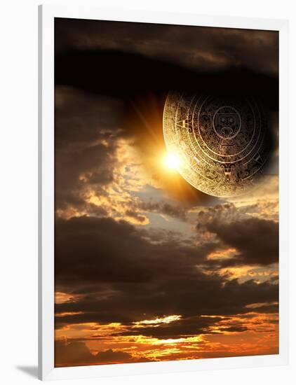 Vertical Background With Maya Calendar And Sunset-frenta-Framed Art Print