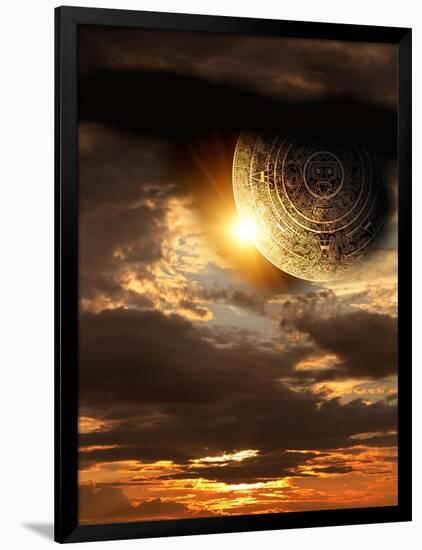 Vertical Background With Maya Calendar And Sunset-frenta-Framed Art Print