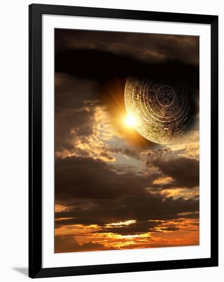 Vertical Background With Maya Calendar And Sunset-frenta-Framed Art Print