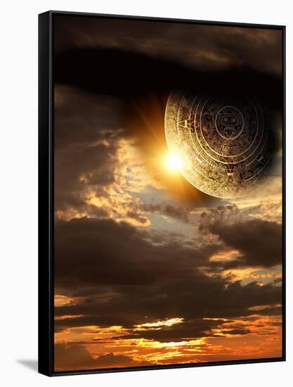 Vertical Background With Maya Calendar And Sunset-frenta-Framed Stretched Canvas