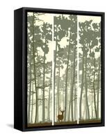 Vertical Banners of Deer in Coniferous Wood.-Vertyr-Framed Stretched Canvas