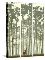 Vertical Banners of Deer in Coniferous Wood.-Vertyr-Stretched Canvas