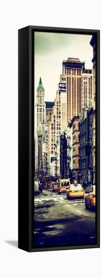 Vertical Panoramic - Door Posters - NYC Yellow Taxis / Cabs on Broadway Avenue in Manhattan-Philippe Hugonnard-Framed Stretched Canvas