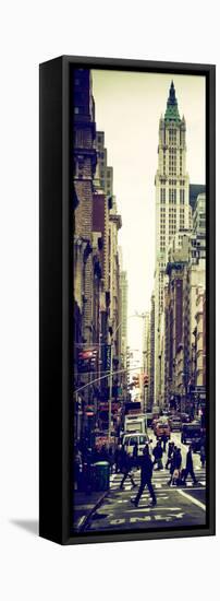 Vertical Panoramic - Door Posters - Urban Street Scene in Broadway at Sunset - Manhattan-Philippe Hugonnard-Framed Stretched Canvas