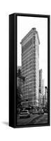 Vertical Panoramic of Flatiron Building and 5th Ave, Black and White Photography, Manhattan, NYC-Philippe Hugonnard-Framed Stretched Canvas