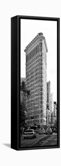 Vertical Panoramic of Flatiron Building and 5th Ave, Black and White Photography, Manhattan, NYC-Philippe Hugonnard-Framed Stretched Canvas