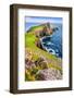 Vertical View of Neist Point Lighthouse and Rocky Ocean Coastline, Scotland-MartinM303-Framed Photographic Print