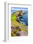 Vertical View of Neist Point Lighthouse and Rocky Ocean Coastline, Scotland-MartinM303-Framed Photographic Print