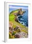 Vertical View of Neist Point Lighthouse and Rocky Ocean Coastline, Scotland-MartinM303-Framed Photographic Print
