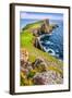 Vertical View of Neist Point Lighthouse and Rocky Ocean Coastline, Scotland-MartinM303-Framed Photographic Print