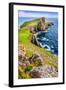 Vertical View of Neist Point Lighthouse and Rocky Ocean Coastline, Scotland-MartinM303-Framed Photographic Print