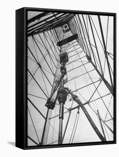 Vertical View of Oil Rig Showing "Kelly" with Mud Hose on Right-null-Framed Stretched Canvas