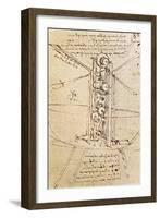 Vertically Standing Bird's-Winged Flying Machine, Fol. 80R from Paris Manuscript B, 1488-90-Leonardo da Vinci-Framed Giclee Print