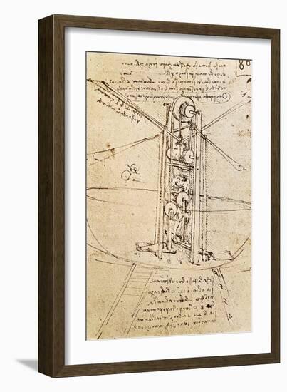 Vertically Standing Bird's-Winged Flying Machine, Fol. 80R from Paris Manuscript B, 1488-90-Leonardo da Vinci-Framed Giclee Print