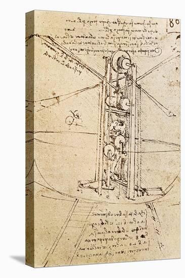 Vertically Standing Bird's-Winged Flying Machine, Fol. 80R from Paris Manuscript B, 1488-90-Leonardo da Vinci-Stretched Canvas