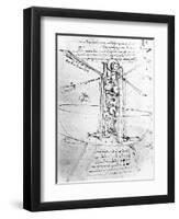 Vertically Standing Bird's-winged Flying Machine, from Paris Manuscript B, 1488-90-Leonardo da Vinci-Framed Giclee Print