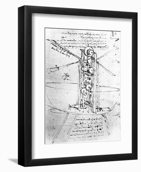 Vertically Standing Bird's-winged Flying Machine, from Paris Manuscript B, 1488-90-Leonardo da Vinci-Framed Giclee Print