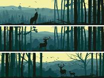 Horizontal Banners of Wild Animals in Hills Wood.-Vertyr-Art Print