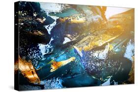 Very Beautiful Art. Abstract Background. Blue and Gold Paint. Golden Sequins-CARACOLLA-Stretched Canvas