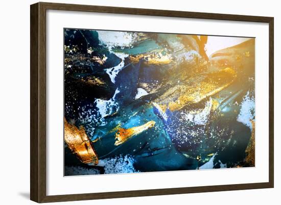 Very Beautiful Art. Abstract Background. Blue and Gold Paint. Golden Sequins-CARACOLLA-Framed Art Print