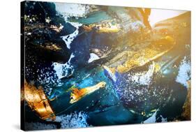 Very Beautiful Art. Abstract Background. Blue and Gold Paint. Golden Sequins-CARACOLLA-Stretched Canvas