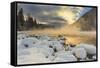 Very cold sunrise over the South Fork of the Flathead River in Hungry Horse, Montana, USA-Chuck Haney-Framed Stretched Canvas