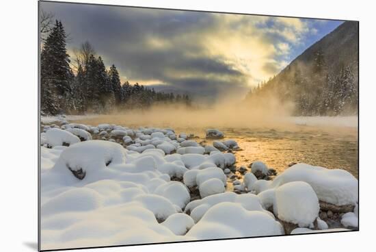 Very cold sunrise over the South Fork of the Flathead River in Hungry Horse, Montana, USA-Chuck Haney-Mounted Photographic Print