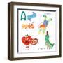 Very Cute Alphabet.A Letter. Ant, Astronaut, Apple, Alligator.-Ovocheva-Framed Art Print