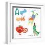 Very Cute Alphabet.A Letter. Ant, Astronaut, Apple, Alligator.-Ovocheva-Framed Art Print