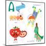 Very Cute Alphabet.A Letter. Ant, Astronaut, Apple, Alligator.-Ovocheva-Mounted Art Print