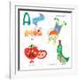 Very Cute Alphabet.A Letter. Ant, Astronaut, Apple, Alligator.-Ovocheva-Framed Art Print