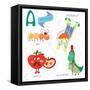 Very Cute Alphabet.A Letter. Ant, Astronaut, Apple, Alligator.-Ovocheva-Framed Stretched Canvas