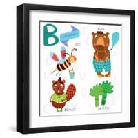 Very Cute Alphabet.B Letter. Bee, Beaver, Bear, Broccoli.-Ovocheva-Framed Art Print